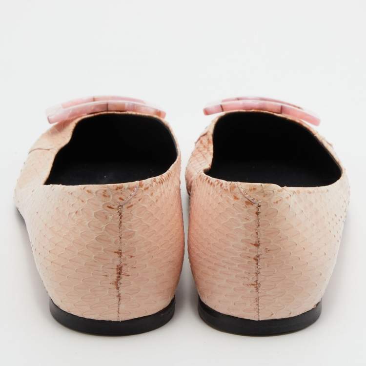 Pre Owned Roger Vivier Beige Python Leather Trompette Ballet Flats Size 38.5