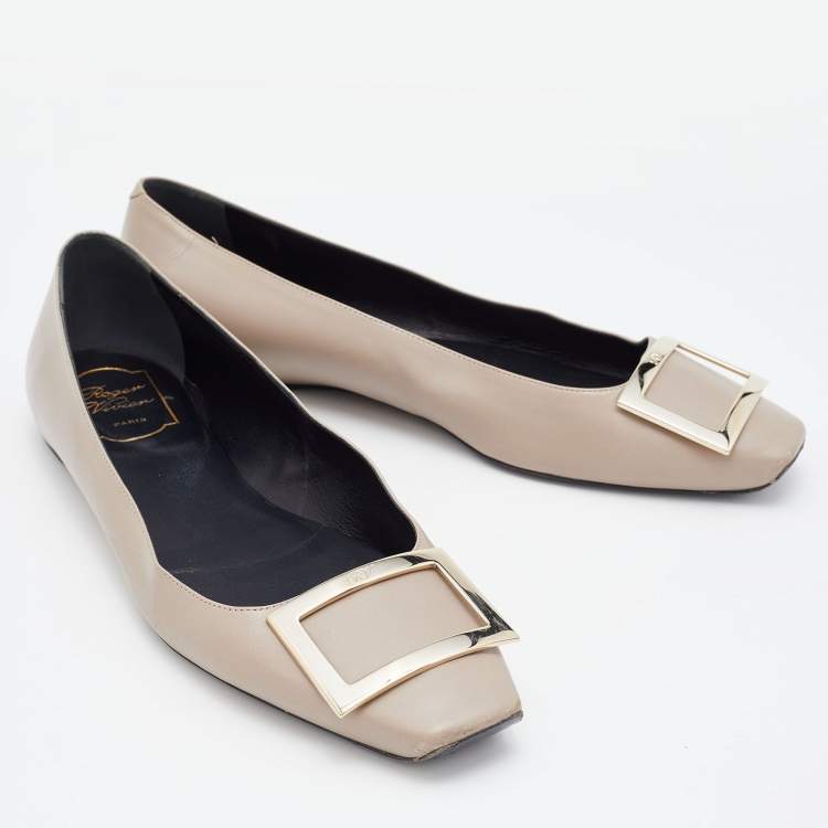 Pre Owned Roger Vivier Beige Leather Belle Ballet Flats Size 40