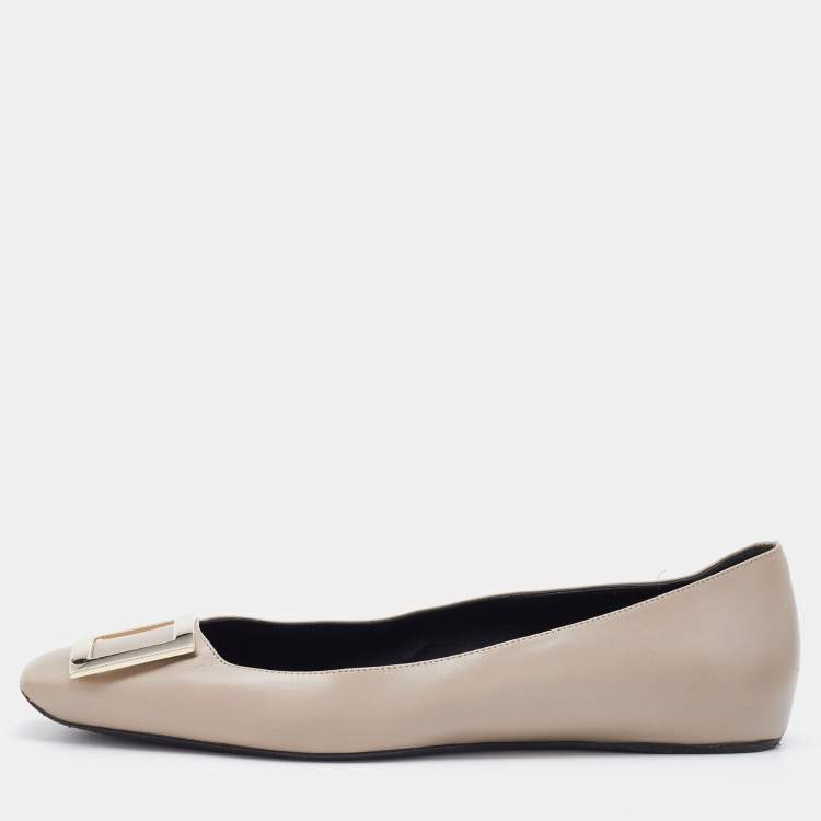 Pre Owned Roger Vivier Beige Leather Belle Ballet Flats Size 40