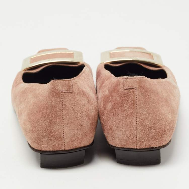 Pre Owned Roger Vivier Pink Suede Gommette Ballet Flats Size 37