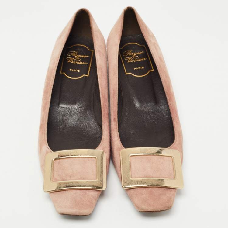 Pre Owned Roger Vivier Pink Suede Gommette Ballet Flats Size 37