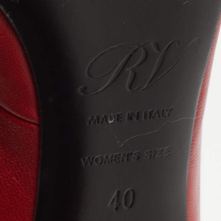 Pre Owned Roger Vivier Red Leather Pointed Toe Mules Size 40