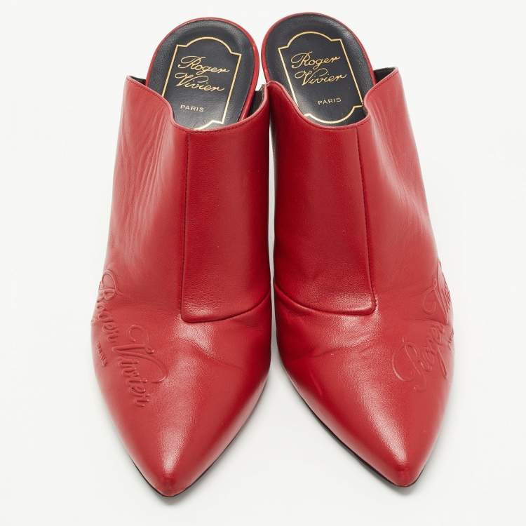 Pre Owned Roger Vivier Red Leather Pointed Toe Mules Size 40