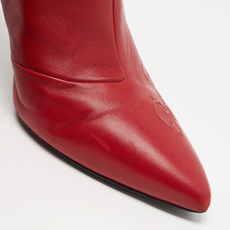 Pre Owned Roger Vivier Red Leather Pointed Toe Mules Size 40