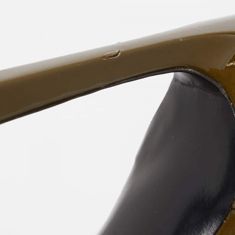 Pre Owned Roger Vivier Olive Green Patent Leather and Suede Over The Knee Length Boots Size 40
