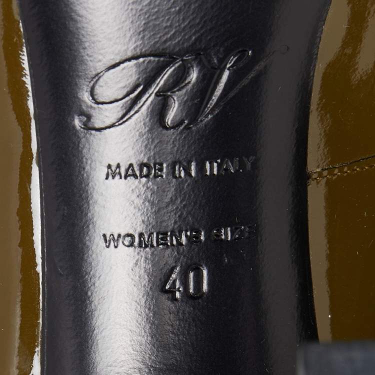 Pre Owned Roger Vivier Olive Green Patent Leather and Suede Over The Knee Length Boots Size 40