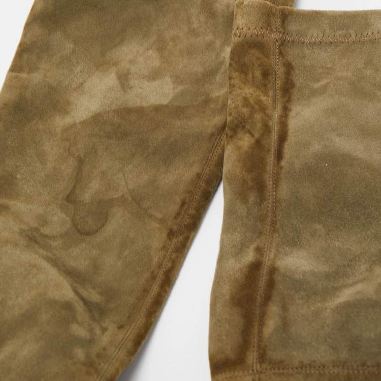 Pre Owned Roger Vivier Olive Green Patent Leather and Suede Over The Knee Length Boots Size 40