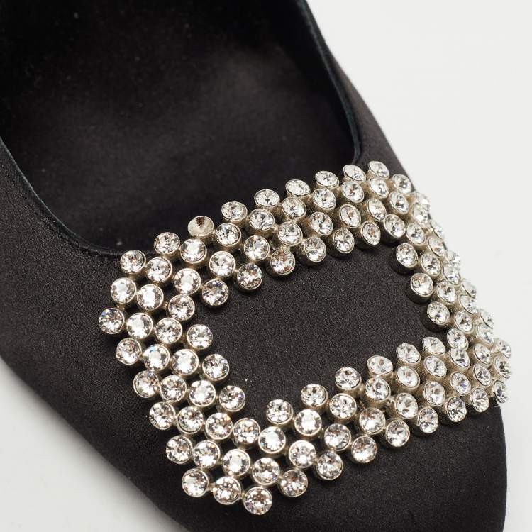 Pre Owned Roger Vivier Black Satin Trompette Crystal Embellished Pumps Size 40
