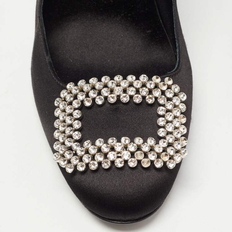 Pre Owned Roger Vivier Black Satin Trompette Crystal Embellished Pumps Size 40