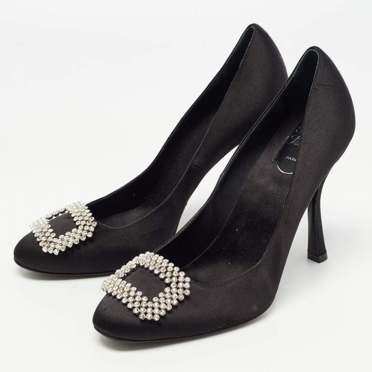 Pre Owned Roger Vivier Black Satin Trompette Crystal Embellished Pumps Size 40