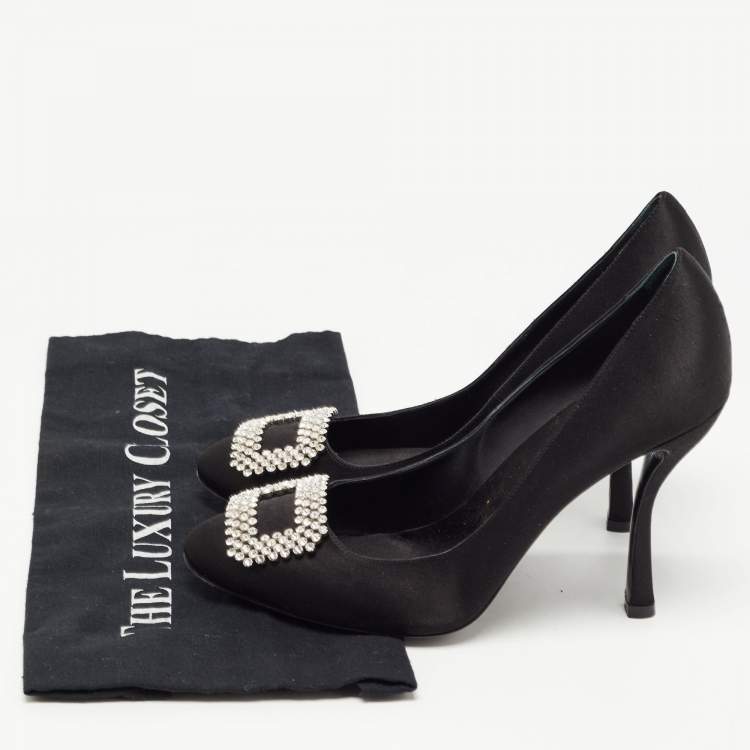 Pre Owned Roger Vivier Black Satin Trompette Crystal Embellished Pumps Size 40