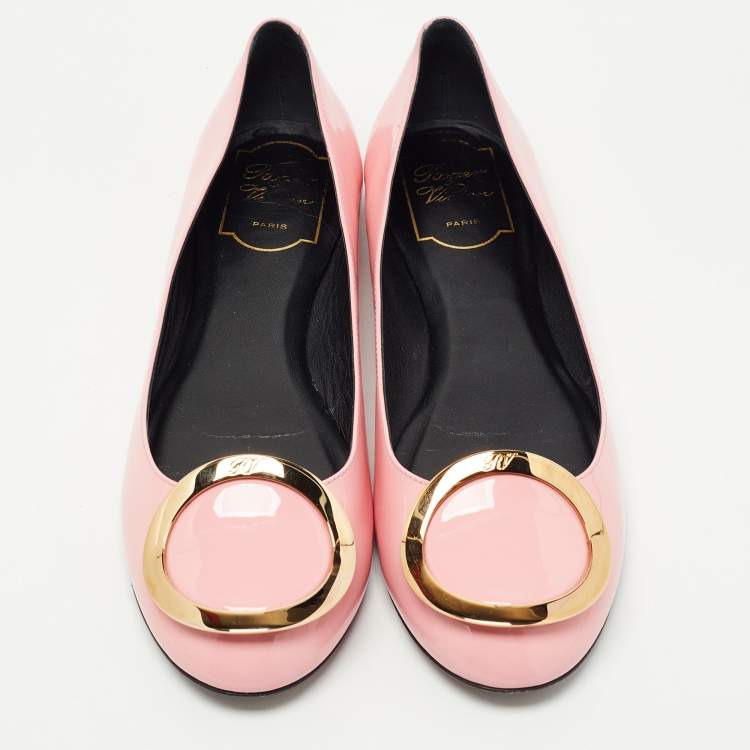 Pre Owned Roger Vivier Pink Patent Leather  Morbida Ballet Flats Size 38