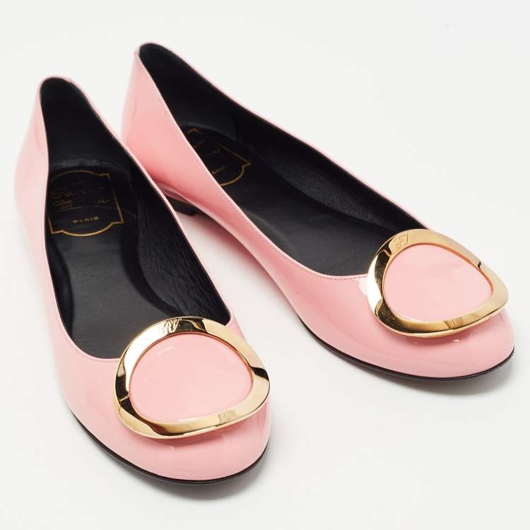 Pre Owned Roger Vivier Pink Patent Leather  Morbida Ballet Flats Size 38