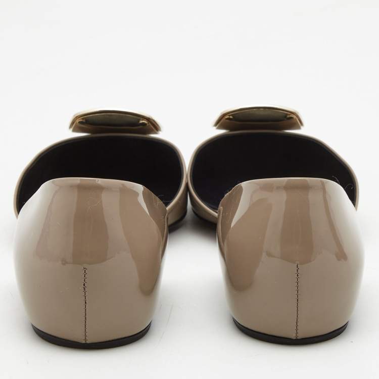 Pre Owned Roger Vivier Grey Patent Leather Belle Vivier Trompette D'orsay Flats Size 38.5