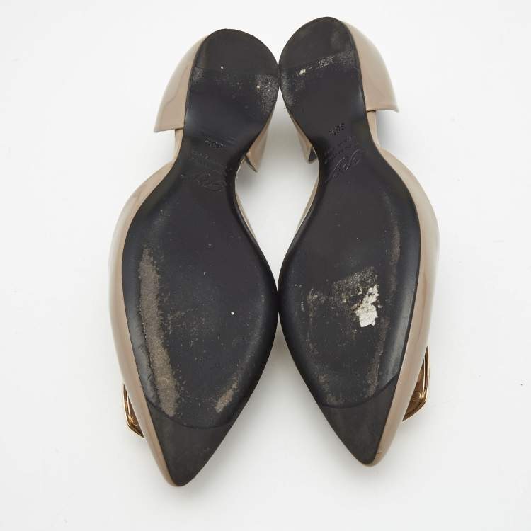 Pre Owned Roger Vivier Grey Patent Leather Belle Vivier Trompette D'orsay Flats Size 38.5
