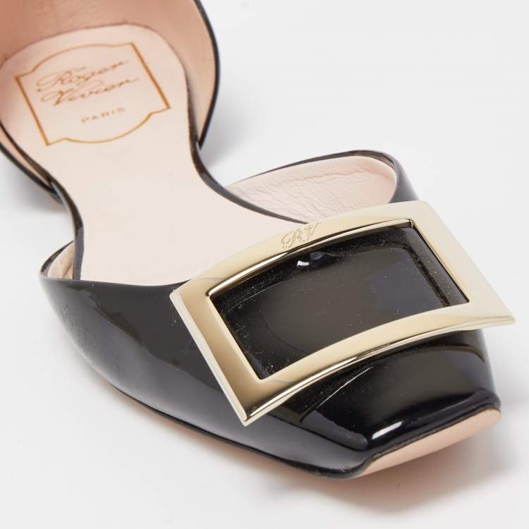 Pre Owned Roger Vivier Black Patent Leather Trompette D'orsay Ballet Flats Size 36