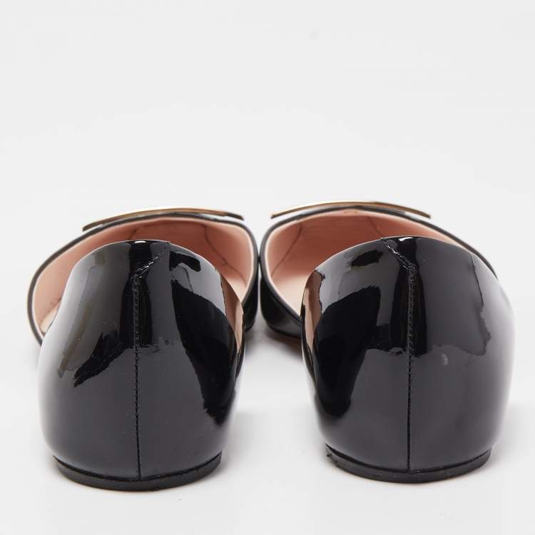 Pre Owned Roger Vivier Black Patent Leather Trompette D'orsay Ballet Flats Size 36