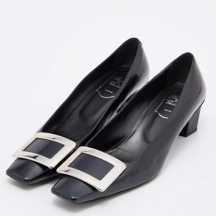 Pre Owned Roger Vivier Black Patent Leather Buckle Detail Pumps Size 37