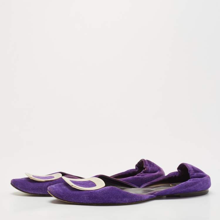 Pre Owned Roger Vivier Purple Suede Chip Buckle D'orsay Ballet Flats Size 38
