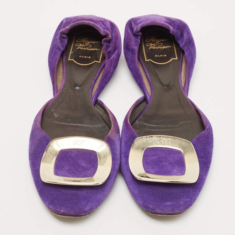 Pre Owned Roger Vivier Purple Suede Chip Buckle D'orsay Ballet Flats Size 38