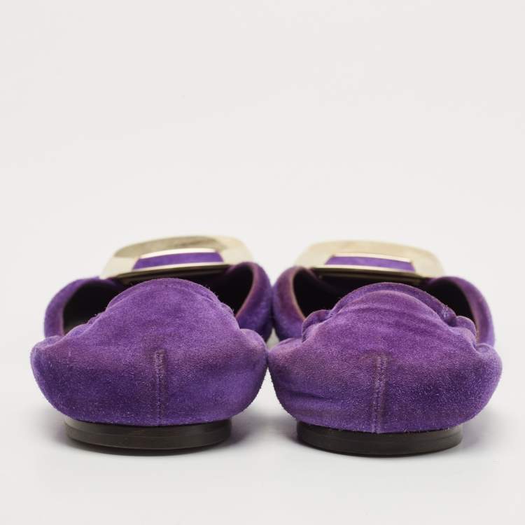 Pre Owned Roger Vivier Purple Suede Chip Buckle D'orsay Ballet Flats Size 38