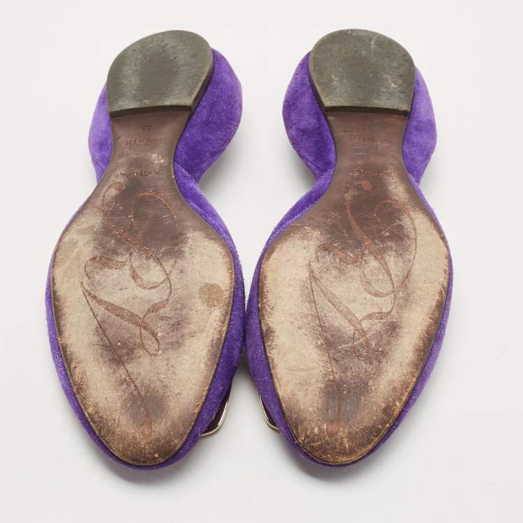 Pre Owned Roger Vivier Purple Suede Chip Buckle D'orsay Ballet Flats Size 38