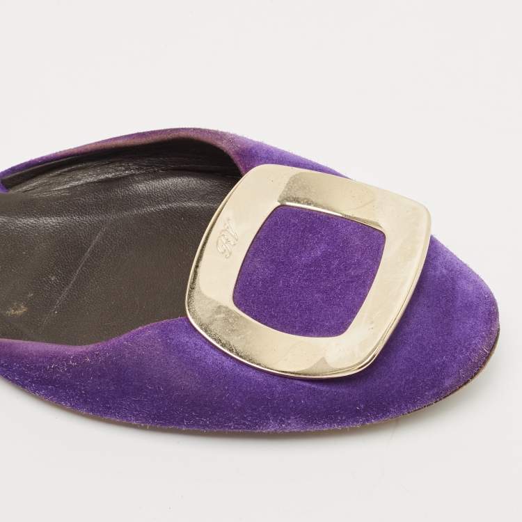 Pre Owned Roger Vivier Purple Suede Chip Buckle D'orsay Ballet Flats Size 38