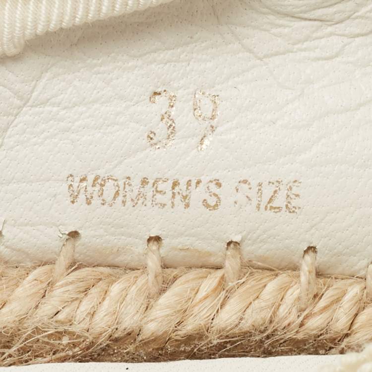 Pre Owned Roger Vivier White Canvas Embellished Lace Up Espadrille Flats Size 39
