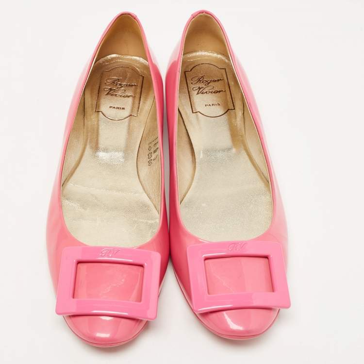 Pre Owned Roger Vivier Pink Patent Leather Gommette Ballet Flats Size 39.5