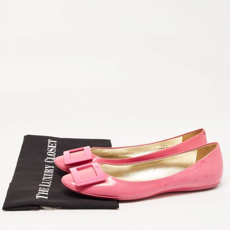 Pre Owned Roger Vivier Pink Patent Leather Gommette Ballet Flats Size 39.5