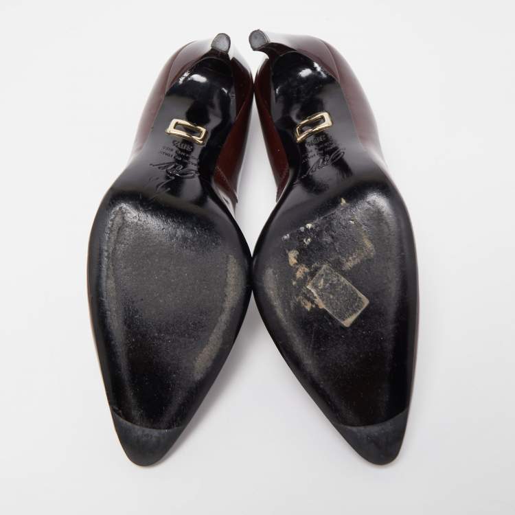 Pre Owned Roger Vivier Burgundy Patent Leather Round Toe Pumps Size 38.5