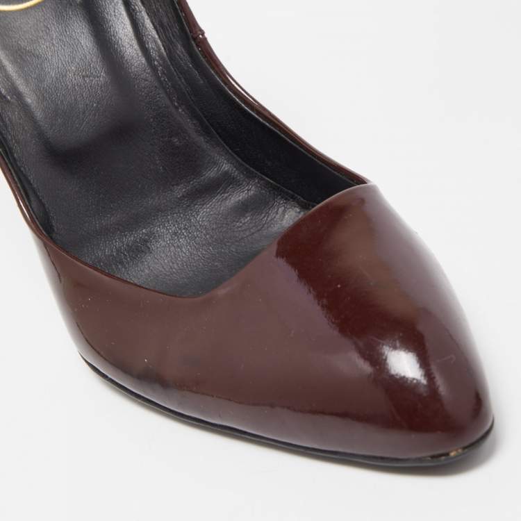 Pre Owned Roger Vivier Burgundy Patent Leather Round Toe Pumps Size 38.5