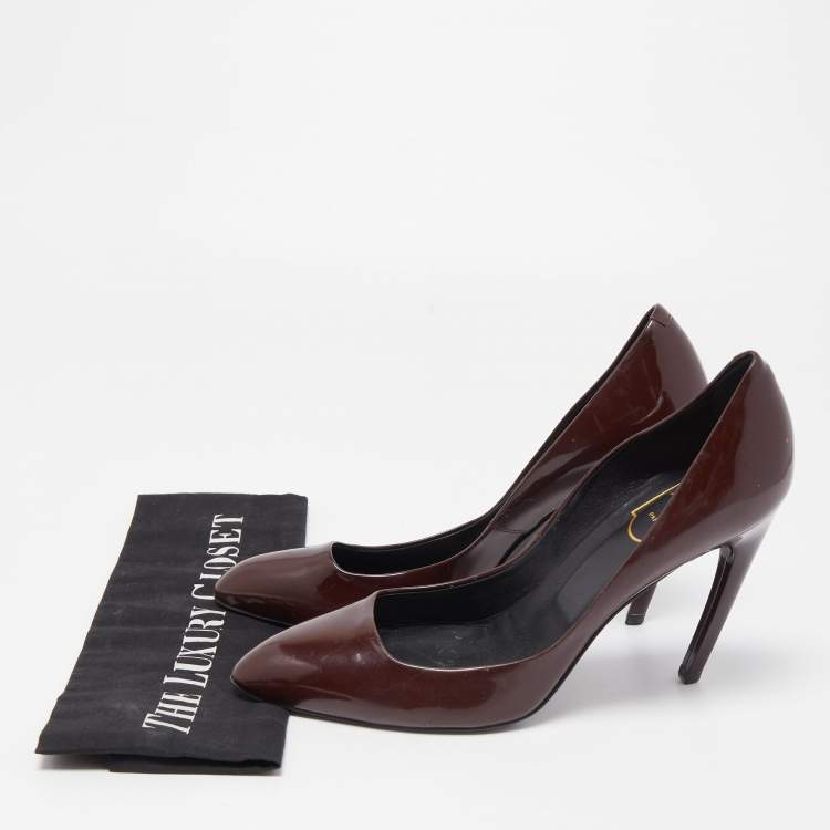 Pre Owned Roger Vivier Burgundy Patent Leather Round Toe Pumps Size 38.5
