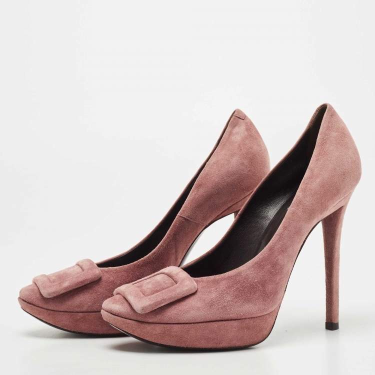 Pre Owned Roger Vivier Purple Suede Buckle Platform Pumps Size 37