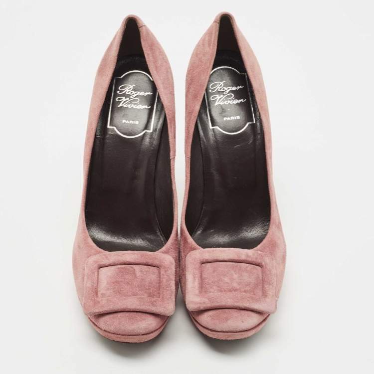 Pre Owned Roger Vivier Purple Suede Buckle Platform Pumps Size 37