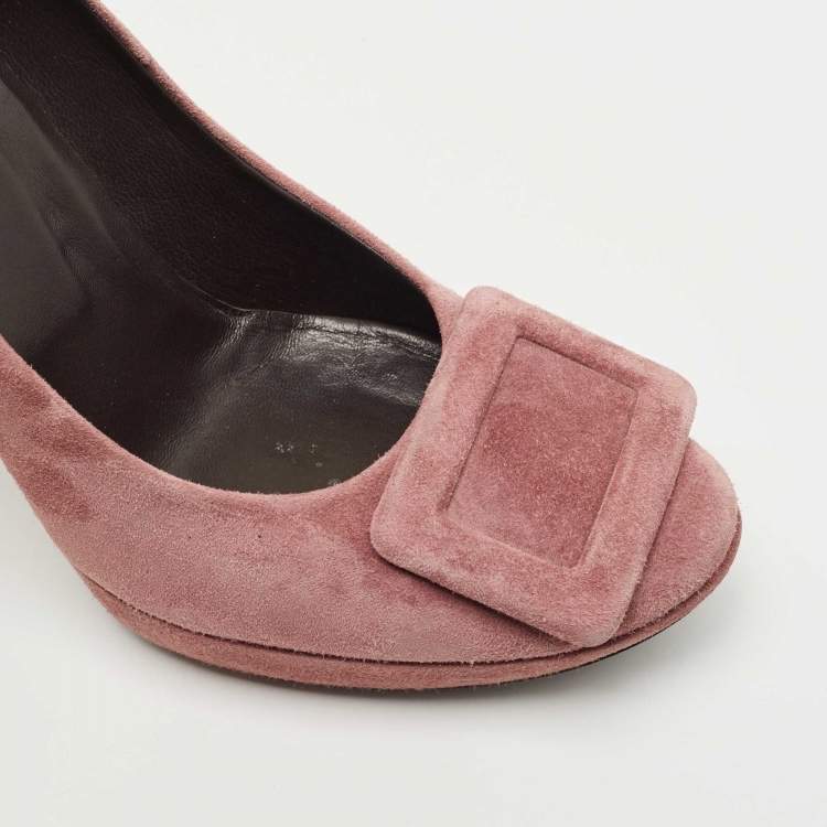 Pre Owned Roger Vivier Purple Suede Buckle Platform Pumps Size 37