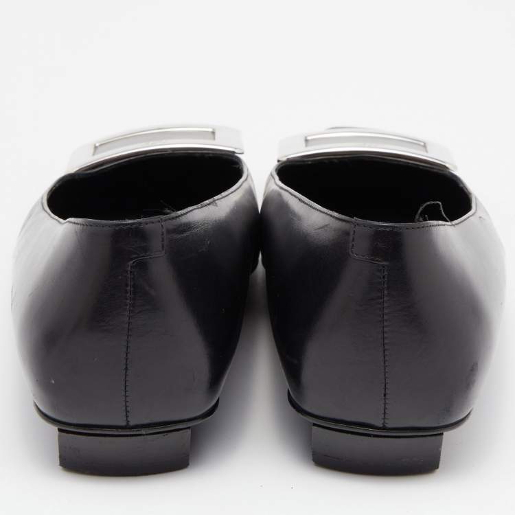 Pre Owned Roger Vivier Black Leather Belle Vivier Ballet Flats Size 37.5