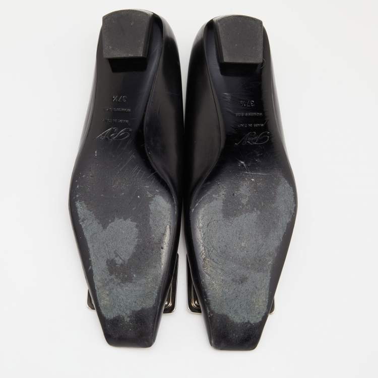 Pre Owned Roger Vivier Black Leather Belle Vivier Ballet Flats Size 37.5