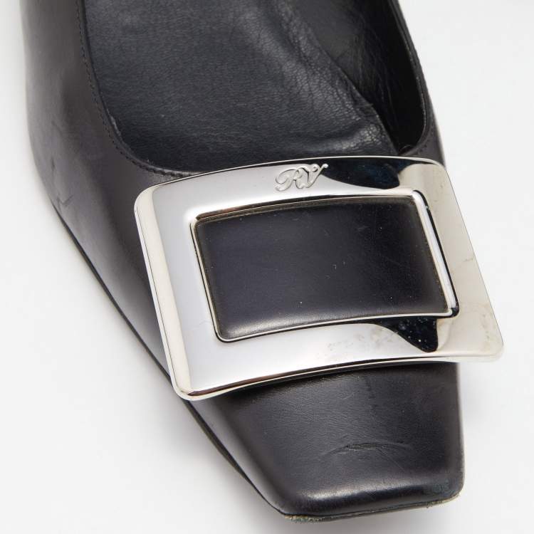 Pre Owned Roger Vivier Black Leather Belle Vivier Ballet Flats Size 37.5