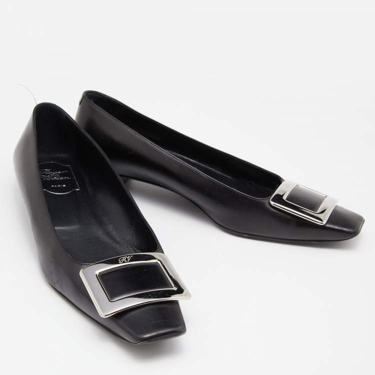 Pre Owned Roger Vivier Black Leather Belle Vivier Ballet Flats Size 37.5