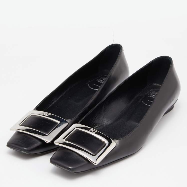 Pre Owned Roger Vivier Black Leather Belle Vivier Ballet Flats Size 37.5