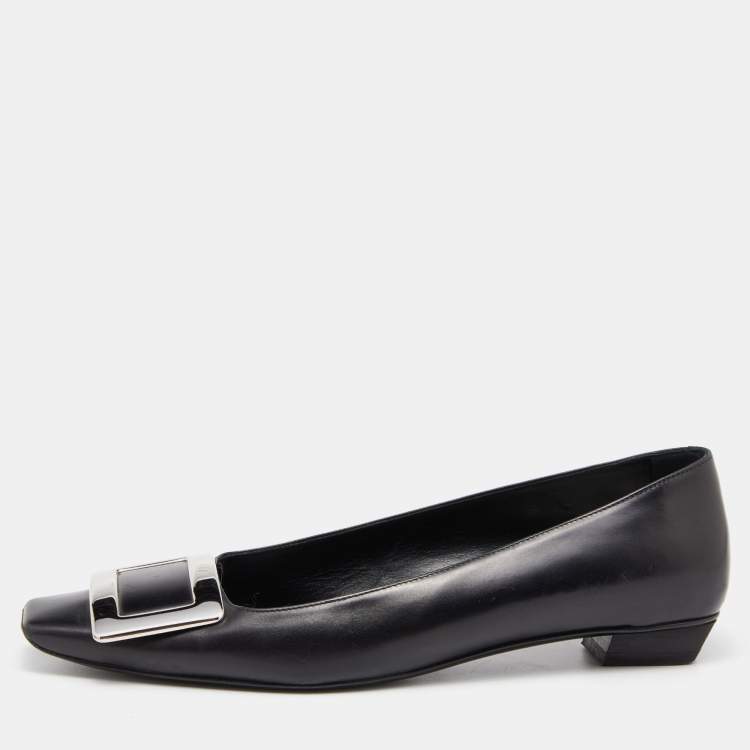 Pre Owned Roger Vivier Black Leather Belle Vivier Ballet Flats Size 37.5