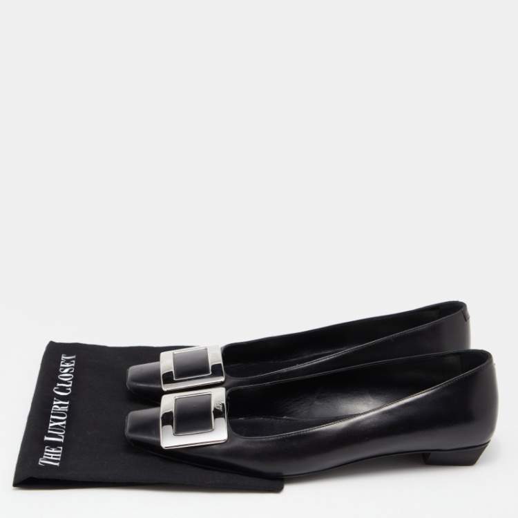 Pre Owned Roger Vivier Black Leather Belle Vivier Ballet Flats Size 37.5