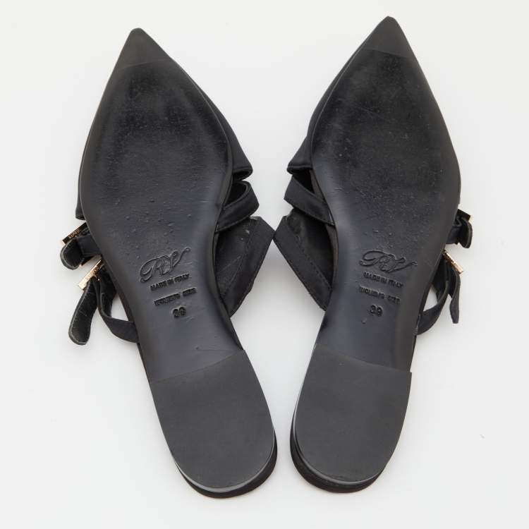 Pre Owned Roger Vivier Black Satin Star Strass Mule Flats Size 39
