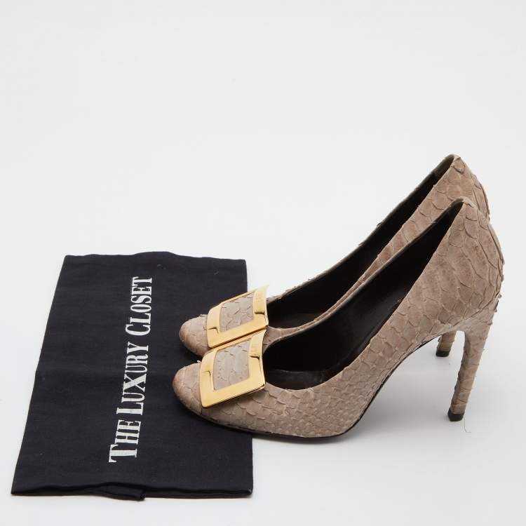 Pre Owned Roger Vivier Light Brown Python Trompette Pumps Size 38.5