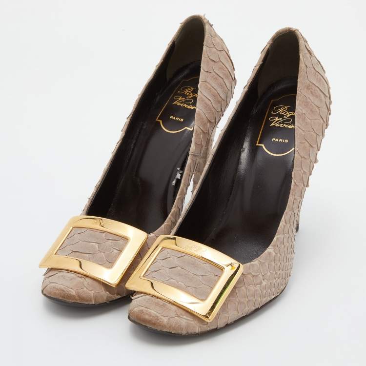 Pre Owned Roger Vivier Light Brown Python Trompette Pumps Size 38.5