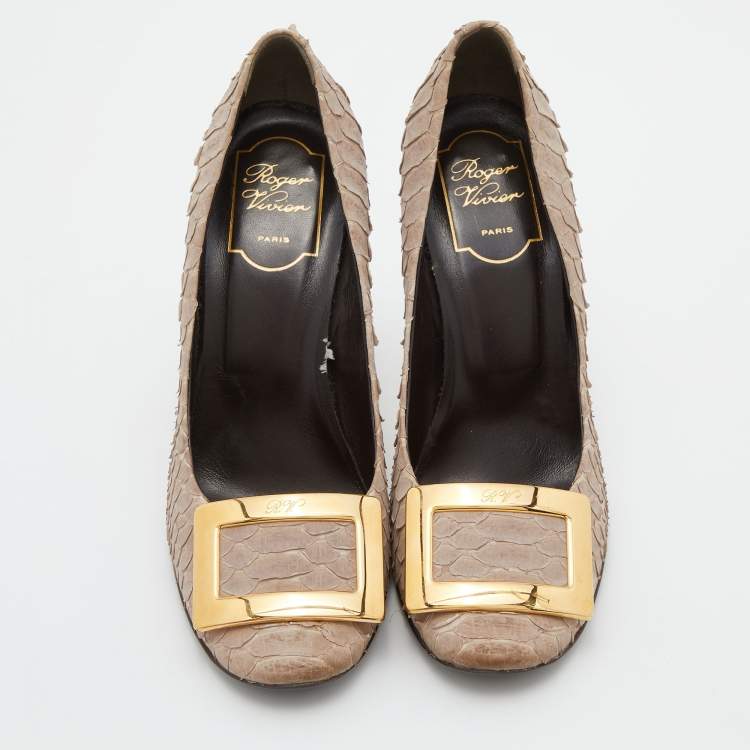 Pre Owned Roger Vivier Light Brown Python Trompette Pumps Size 38.5