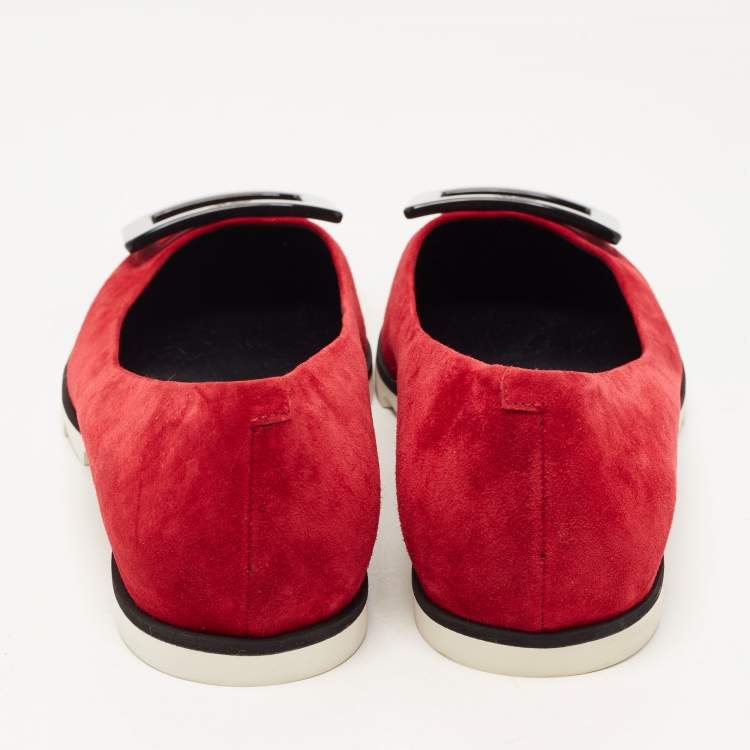Pre Owned Roger Vivier Red Suede Gommette Ballet Flats Size 39