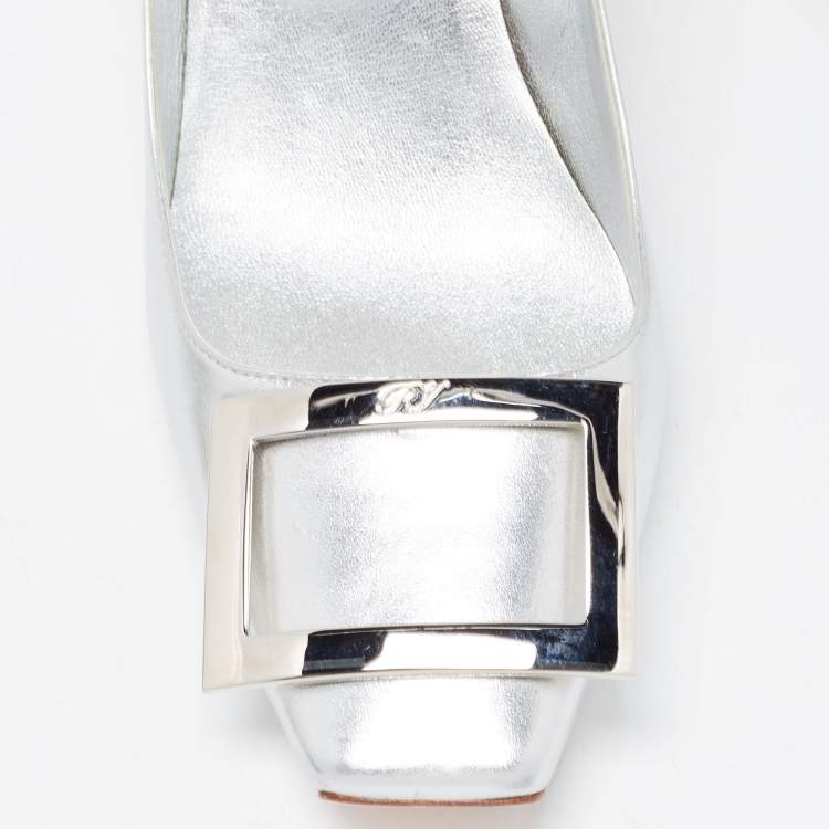 Pre Owned Roger Vivier Silver Leather Belle Vivier Trompette Pumps Size 37