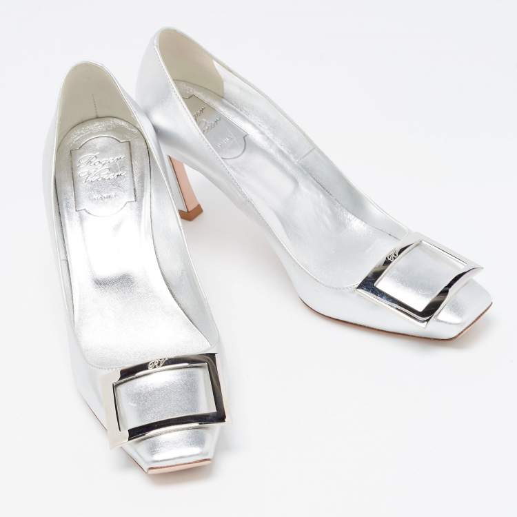 Pre Owned Roger Vivier Silver Leather Belle Vivier Trompette Pumps Size 37